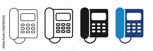 Landline telephone icon collection with editable stroke in outline, glyph, flat. Vector.