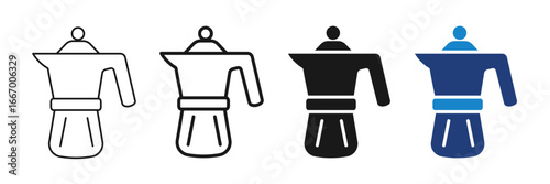 Moka pot coffee maker editable stroke icon set. Vector