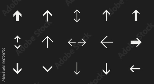 Modern white arrow icons set for navigation and direction on a dark background