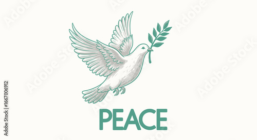 Symbol of hope and tranquility a white dove carries an olive branch bringing peace and calm to the world