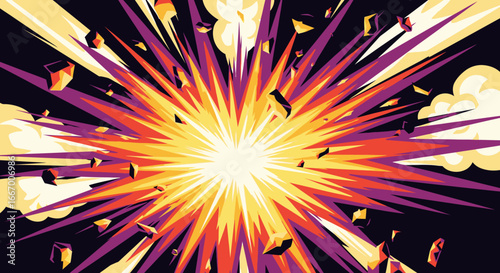 Dynamic explosion with vibrant colors and debris, creating a powerful visual impact for action-packed scenes.