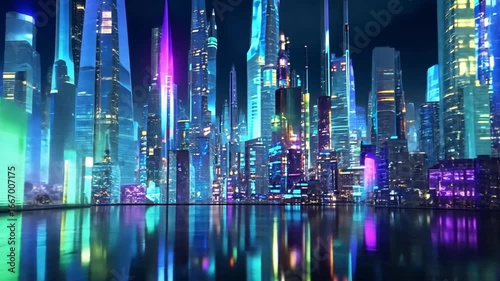 Future city mesmerizes night sky Neon colorful Motion animation