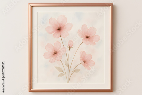Floral Art in a Frame: A delicate display of pastel pink flowers within an elegant frame, offering a tranquil view.