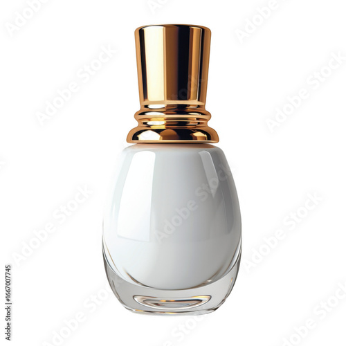Elegant white perfume bottle with gold cap isolated on transparent background