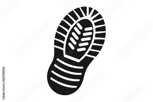 Black Shoe Sole Impression with Grooves and Tread Marks, Isolated Graphic Design Element