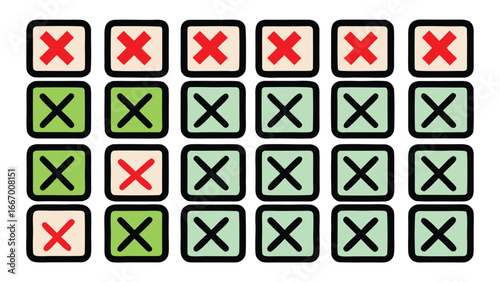Arrangement of hand drawn checkmarks in a clean grid formation perfect for verification or approval concepts