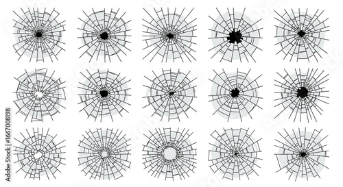 Diverse shattered glass effects offering realistic cracks and impacts for dramatic visuals and design overlays