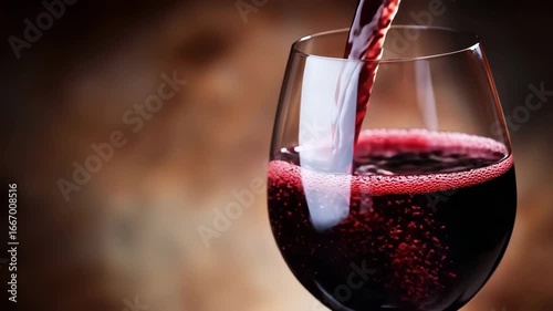 Close up photo of glass and pouring red wine into it on black background.Slow motion.AI Generative.