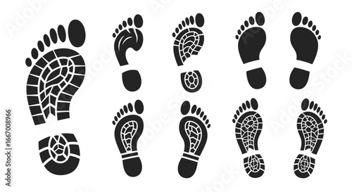 Diverse footprint collection showcasing unique tread patterns and step styles for various applications