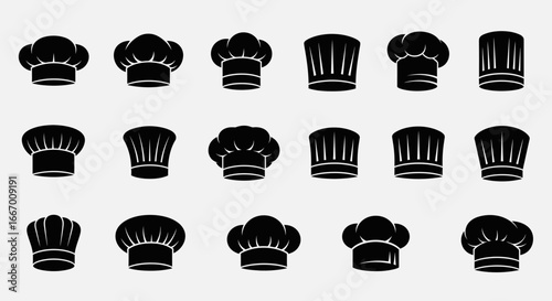 Collection of classic chef hat icons showcasing culinary artistry and professional kitchen style