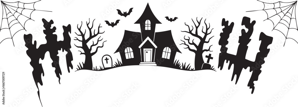 Obraz premium Haunted House Silhouette Halloween Design