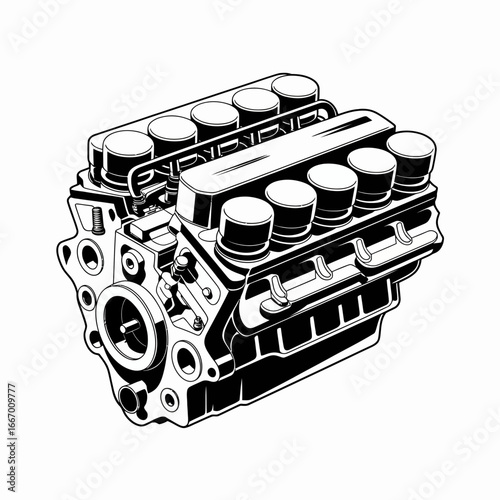 Detailed Vector Illustration of an Engine Design, Mechanics, and Engineering