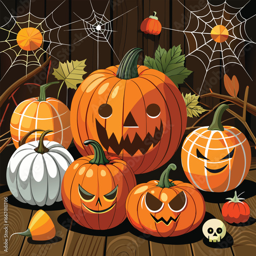 Festive halloween illustration featuring spooky elements and vibrant colors for seasonal celebrations