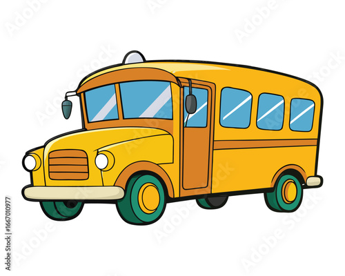 Vector art of classic yellow school bus ready for student transportation, a common sight in educational settings and daily commutes