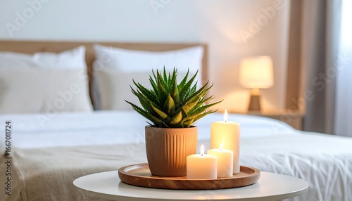 Wallpaper Mural Cozy bedroom candles with plant, and decor. Torontodigital.ca