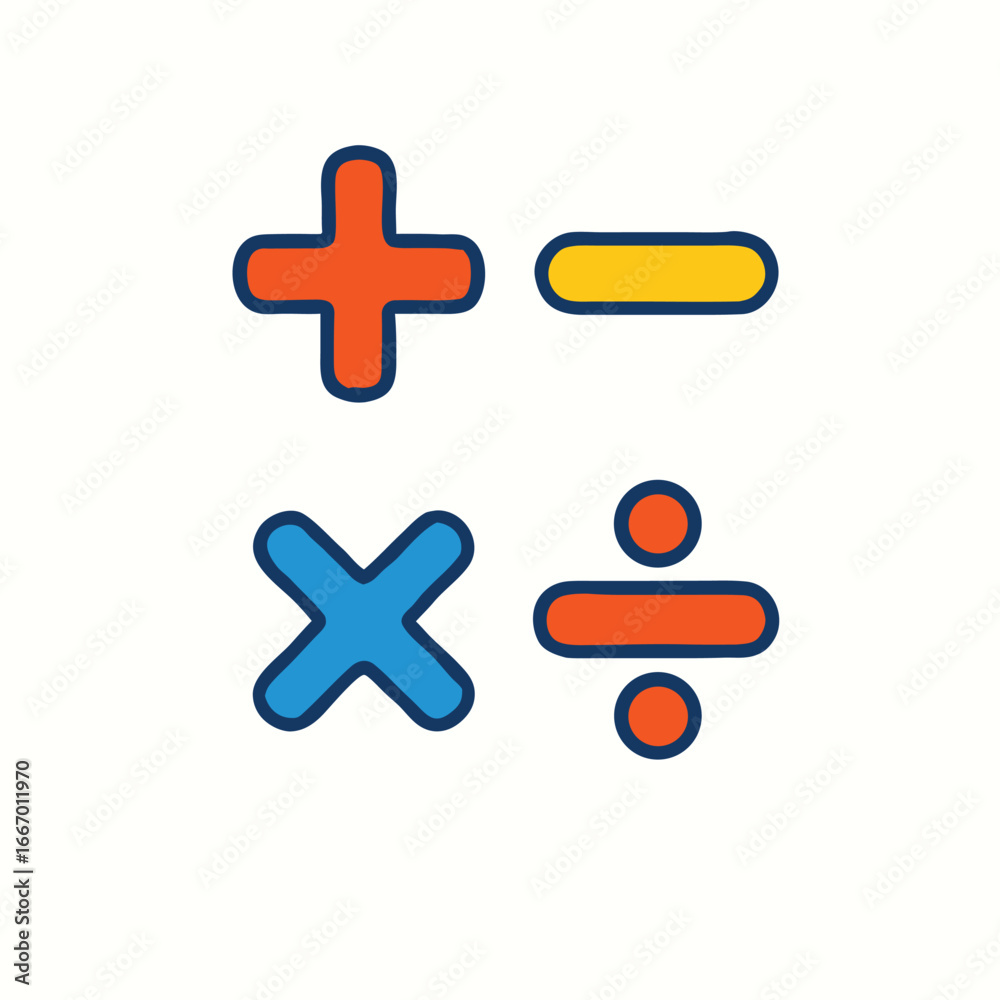 Obraz premium Math symbols including plus, minus, multiply and divide isolated on white background