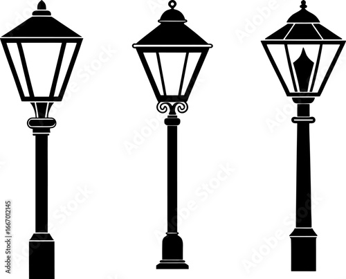 Street lamp set, Set of street lights, street light collection, Vector of street lights, street light silhouette, street light isolated on white background