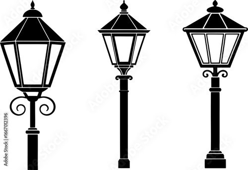 Street lamp set, Set of street lights, street light collection, Vector of street lights, street light silhouette, street light isolated on white background