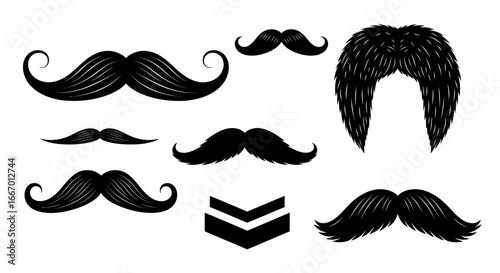 Collection of stylish black mustaches and beard styles for diverse masculine looks and designs