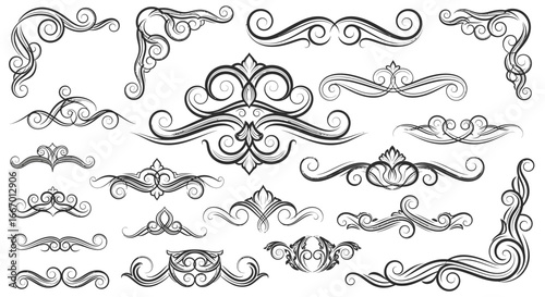 Elegant vintage flourish borders and dividers add sophisticated detail to any design project instantly.