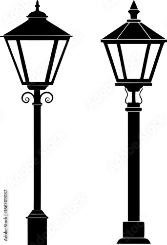 Street lamp set, Set of street lights, street light collection, Vector of street lights, street light silhouette, street light isolated on white background