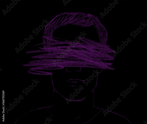 Abstract Illustration of Mental Health Struggles. Obscured Face with Scribbled Eyes