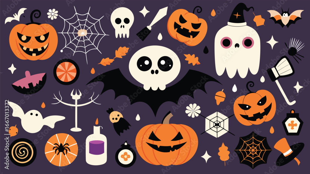 Fototapeta premium Collection of halloween themed graphic elements and illustrations