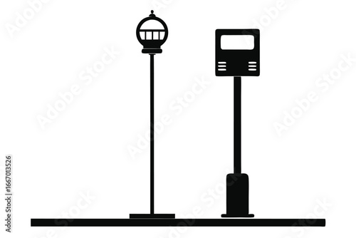 Two Different Black Street Lamp Posts Design Silhouettes Urban Lighting Elements