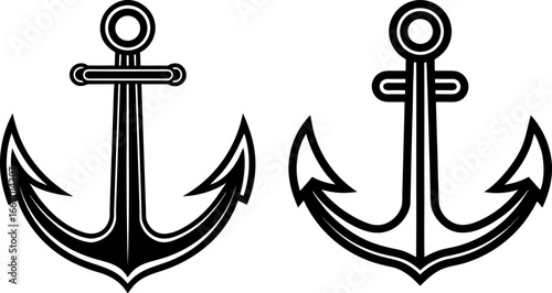 Anchor set, Set of anchors, anchor collection, Vector of anchors, anchor silhouette, anchor isolated on white background