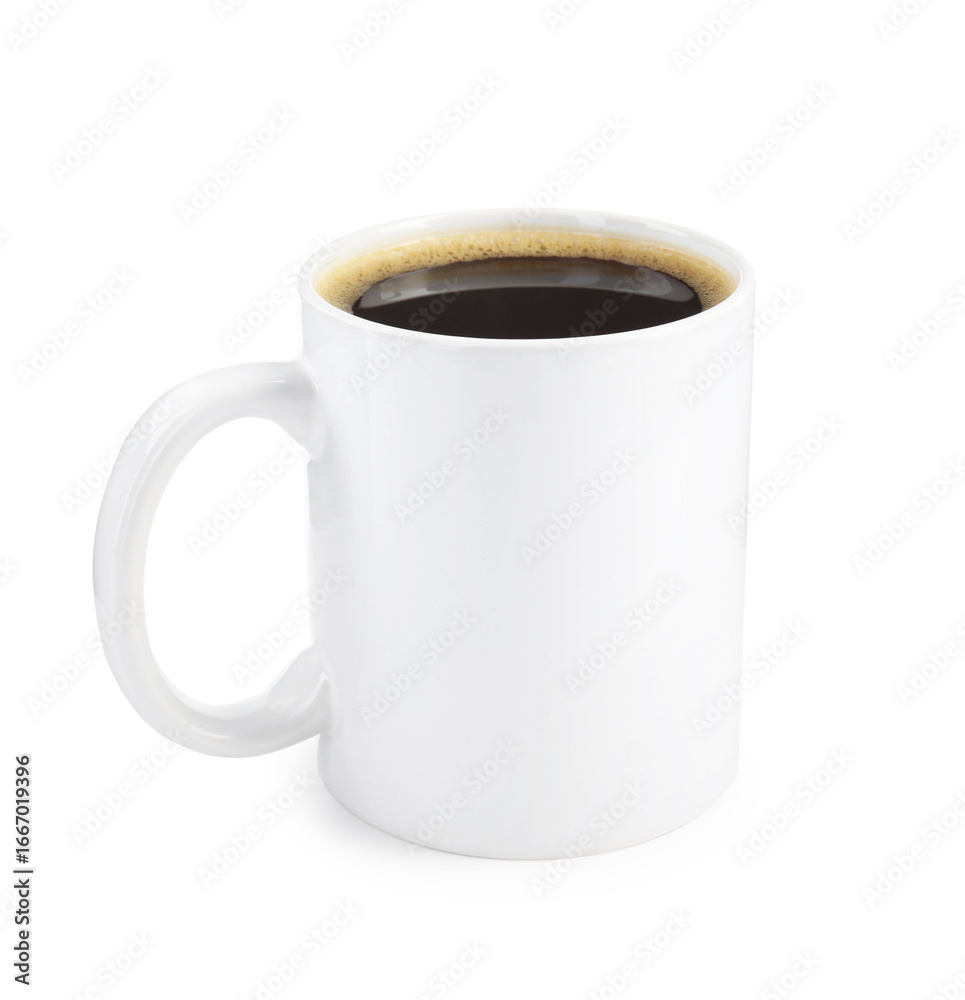 Fototapeta premium Aromatic coffee in cup isolated on white. Mockup for design