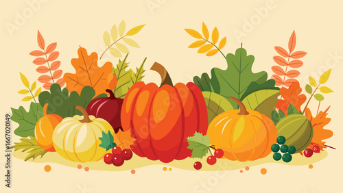Festive harvest border illustration featuring autumn elements and seasonal colors for decorative use