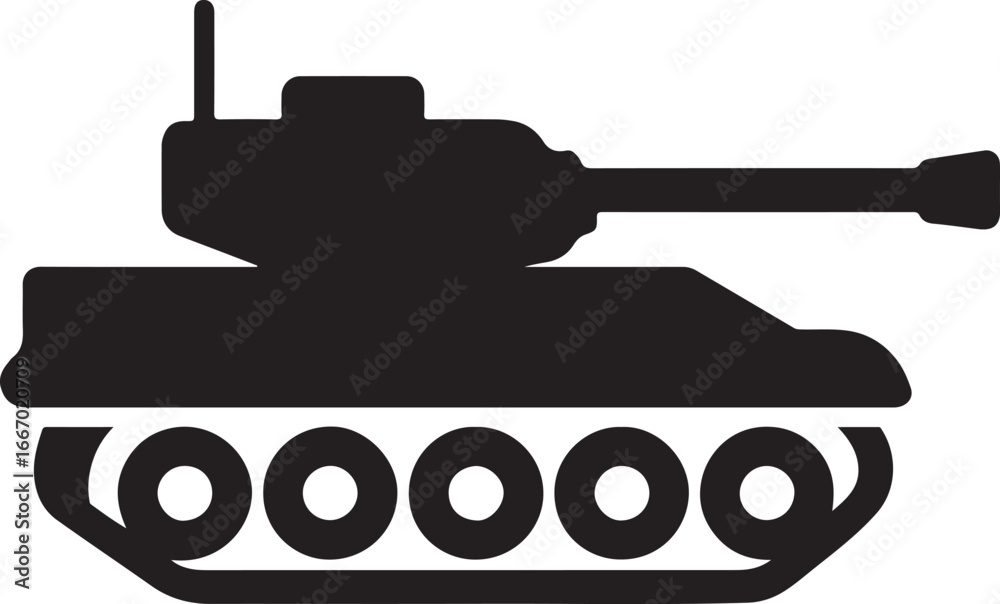 Fototapeta premium Tank silhouette vector for military, defense, combat, and armored vehicle-themed designs.
