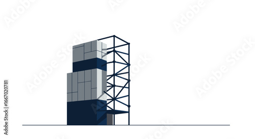 Modern minimalist architectural structure with geometric details and steel framework