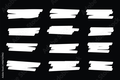 Set of hand drawn marker line vector illustration design element, grunge strokes, doodle lines underline scribble 