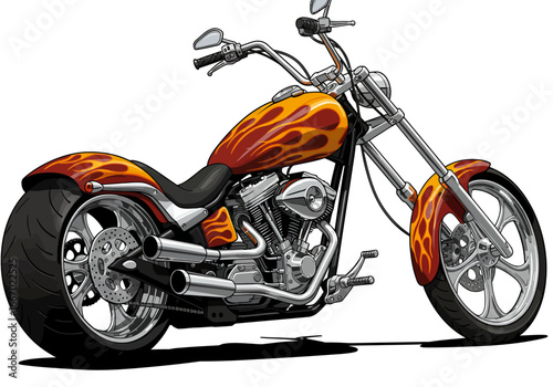 Cartoon Style Motorcycle with Flame Design.