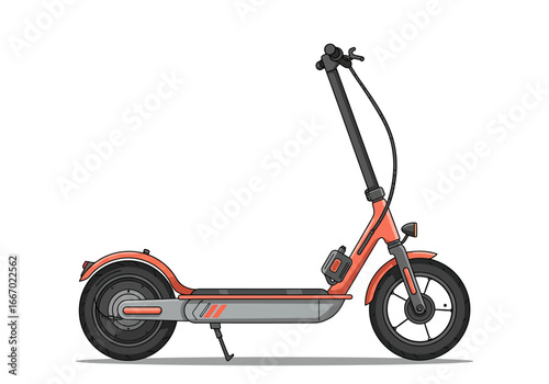 Modern Orange Electric Scooter with Black Handlebars and Kickstand.