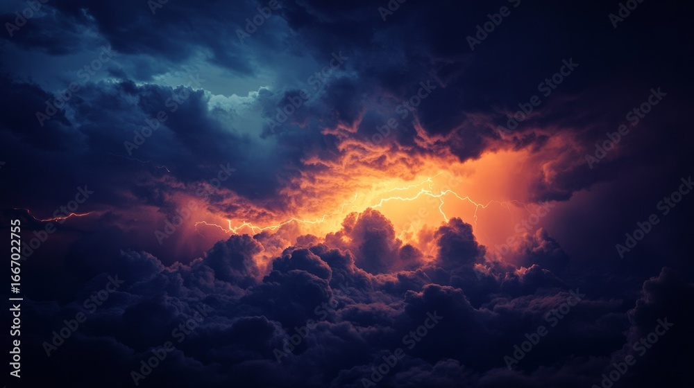 Naklejka premium large clouds, storm, skies lit up with lightning generative ai