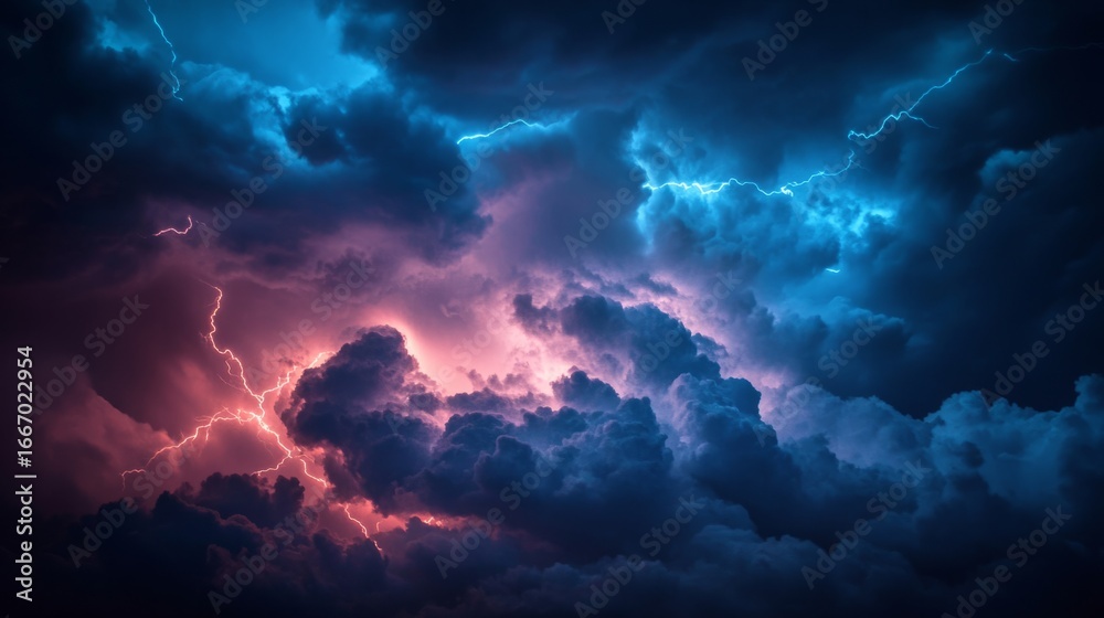 Fototapeta premium large clouds, storm, skies lit up with lightning generative ai