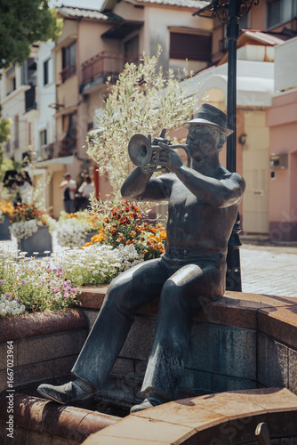 Statues of jazz musicians near Weathercock House at Kobe Kitano ijinkan in Kobe City,Japan