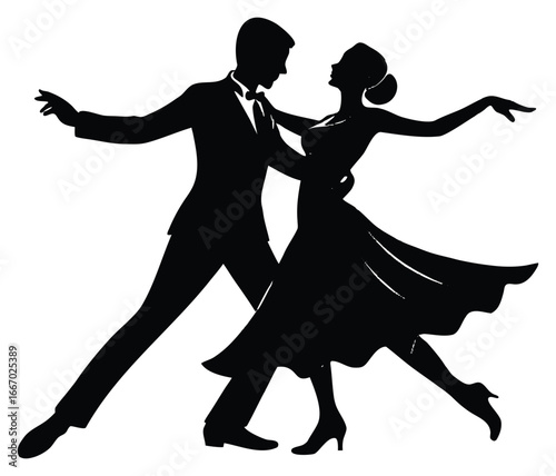 Elegant couple ballroom dancing black silhouette on a white background vector
