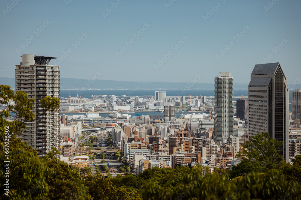 Fototapeta premium Cityscapes of Kobe city , office building and downtown of Kobe Bay, Japan, Kobe has been an important port city