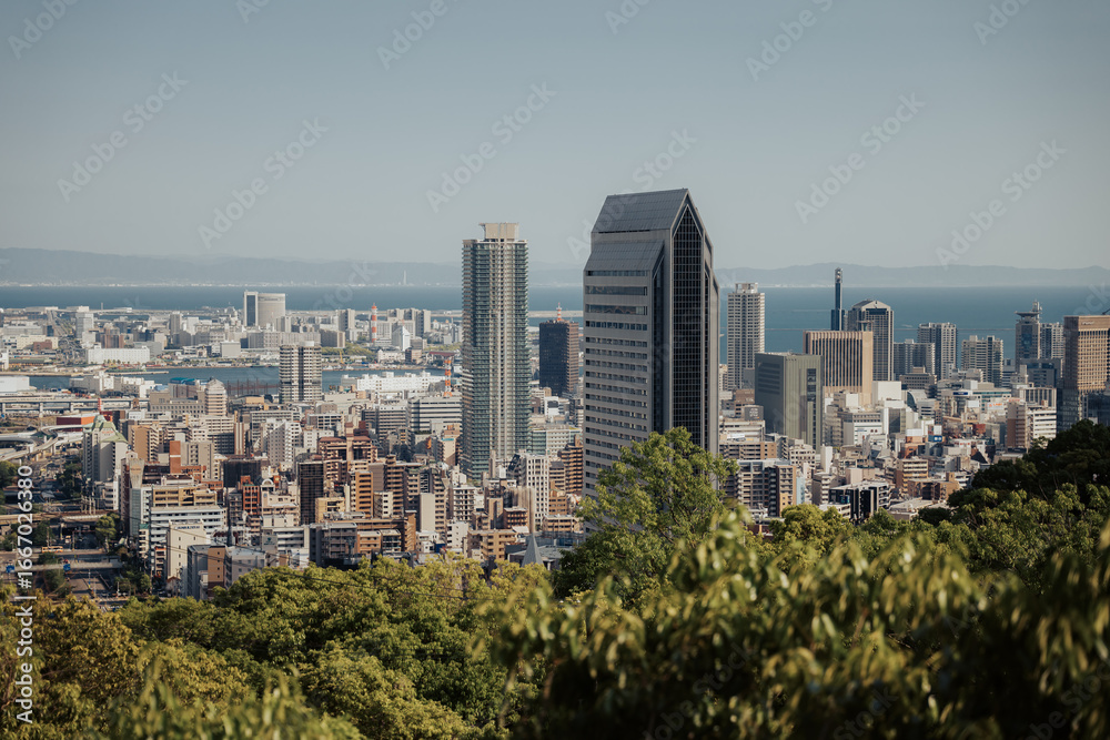 Fototapeta premium Cityscapes of Kobe city , office building and downtown of Kobe Bay, Japan, Kobe has been an important port city