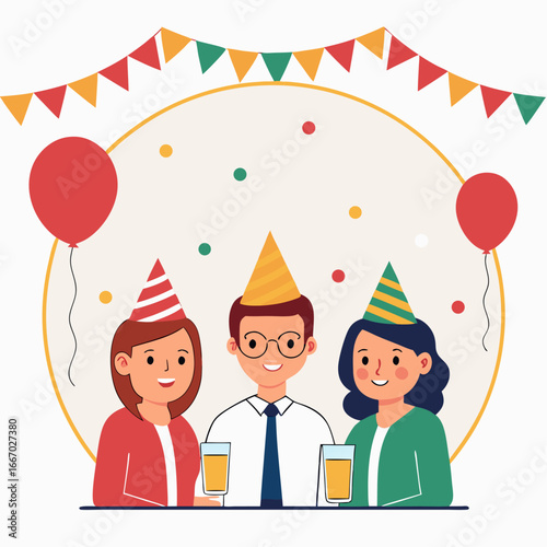 Office new year celebration with colleagues festive design