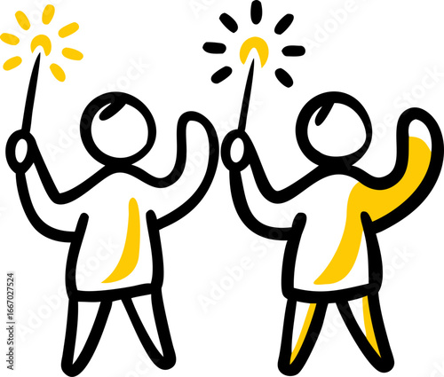 Children celebrating with sparklers at night