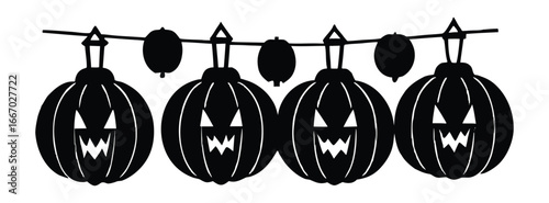 Halloween pumpkin lantern garland string decoration design element black silhouette isolated