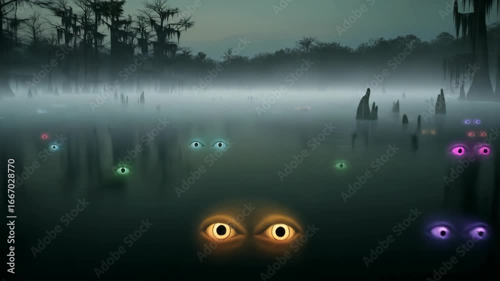 Bayou Eyes: Mystical Watchers in the Misty Swamp, Eerie Glows on the ...