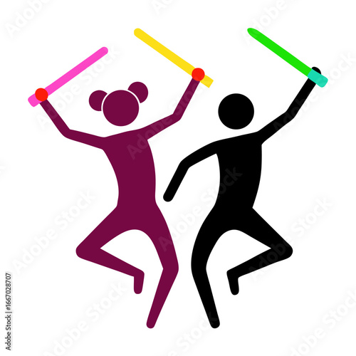 Joyful friends dancing with vibrant glow sticks at a party