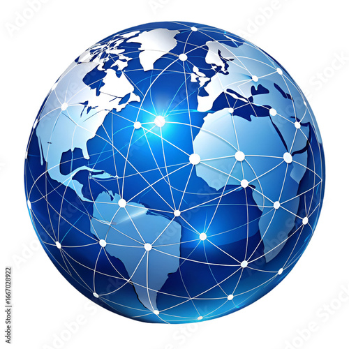 Wallpaper Mural Blue globe with network lines isolated on white background ideal for global tech or digital visuals
 Torontodigital.ca