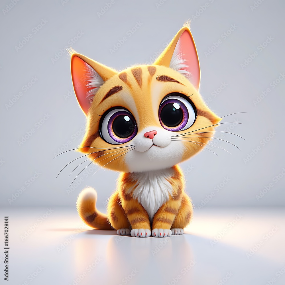 Fototapeta premium Adorable ginger tabby kitten with large purple eyes orange