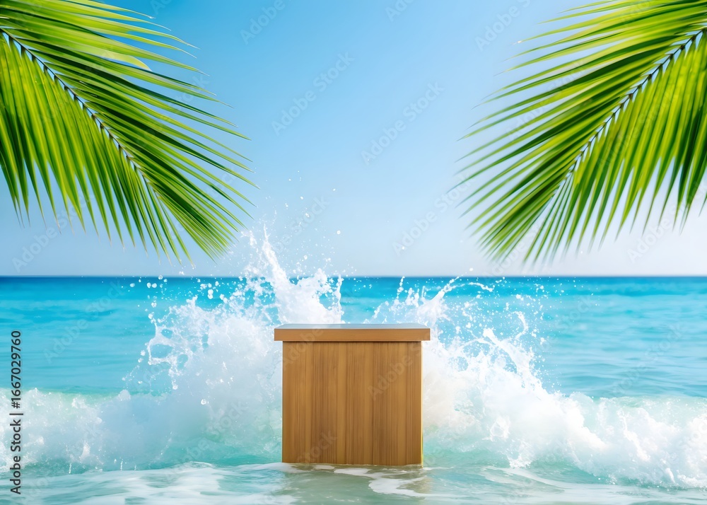 Obraz premium Wood Podium with Ocean Splash